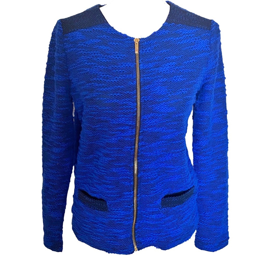Jones New York | Womens Blue knit zipper nubby sweater Size S Small